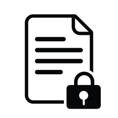 Secure document icon featuring a bold padlock symbol. Illustrates data privacy, encrypted files, sensitive information protection, and legal security standards.