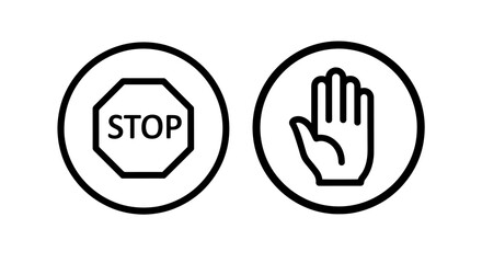 Stop sign icon and hand gesture icon, representing warning and prohibition.