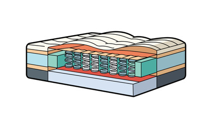 Obraz premium Detailed cross section diagram of a modern mattress reveals internal pocket springs and multiple layers of comfort foam and fabric.