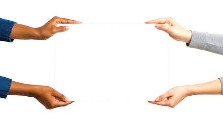 hands holding blank banner copy space frame on transparent background
