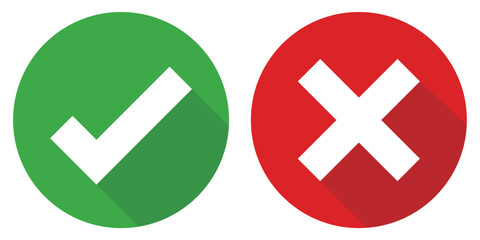 正解と不正解を表すチェックとバツのシンプルなアイコンベクターセット