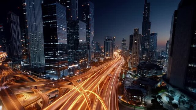 A futuristic smart city with a dynamic traffic system illuminated by vibrant orange glowing lines showcasing th 4dd63c83 3