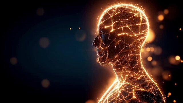 A vibrant scene of a digital avatar materializing from swirling glowing orange pixels symbolizing the emergence 758fe501 2