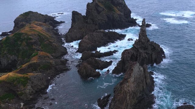 Kannon Rock and Zobana Iwa on Kuniga Coast, Aerial View of Oki Islands, Japan