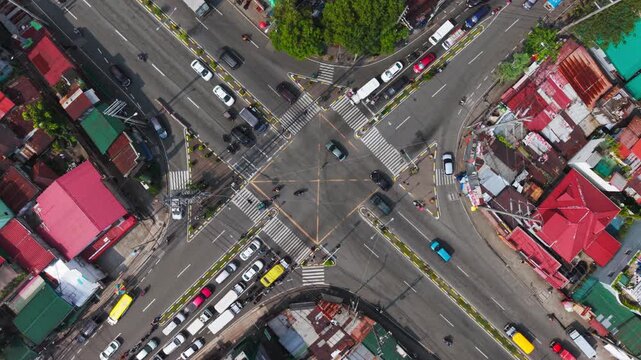 Symmetrical aerial shot captures Manila traffic geometry and urban precision