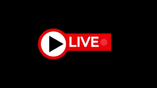 live streaming icon animation with alpha channel, Animated red button live streaming with transparent background.