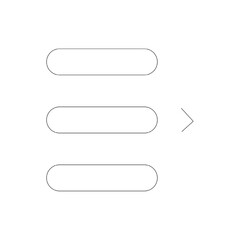 Obraz premium Queued process icon showing stacked lines with arrow. Minimal outline symbol representing tasks waiting in queue or ordered workflow.