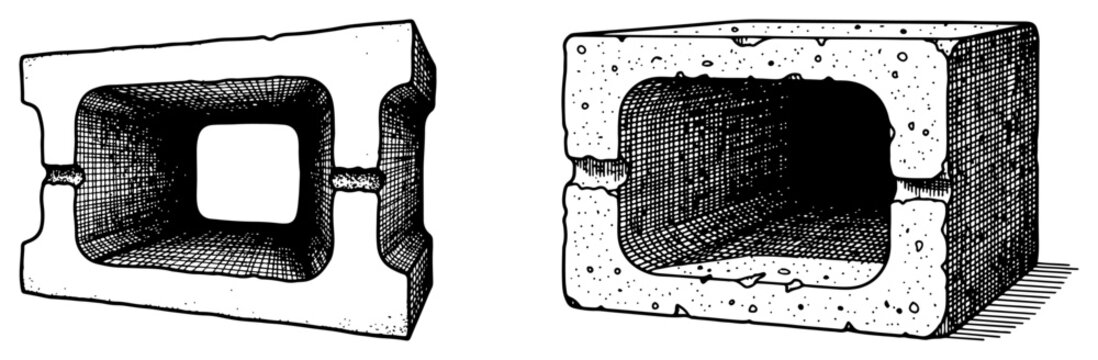 Close up of hollow concrete cinder blocks used for construction