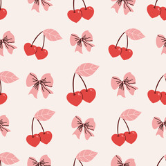 Cherry and bow seamless pattern