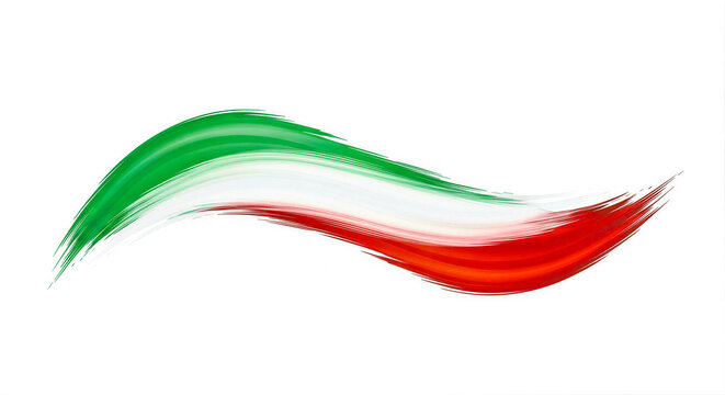 Abstract brush stroke in the colors of the flag of Italy, Italian tricolor in the form of a dynamic wave isolated on a white background with copyspace 