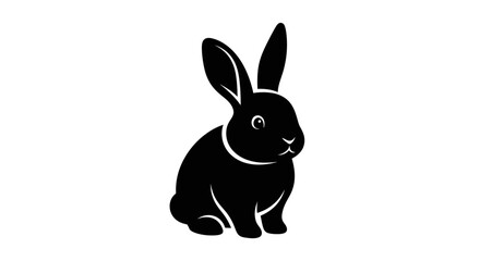 Fototapeta premium Black Rabbit Silhouette Sitting with Ears Up.