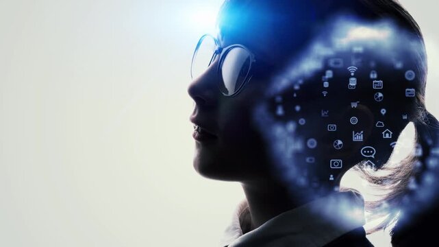 Child profile and digital technology concept