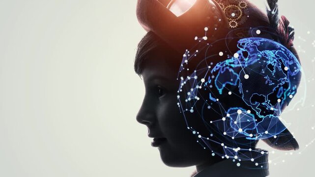 Child profile and digital technology concept