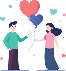 Obraz premium Couple holding heart-shaped balloons illustration for romantic design