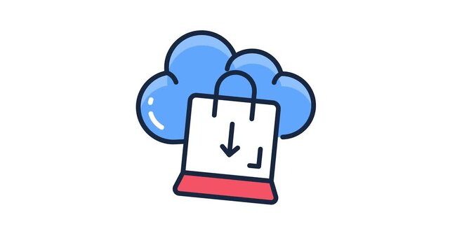 Cloud with shopping bag concept animated icon of cloud shopping in modern style