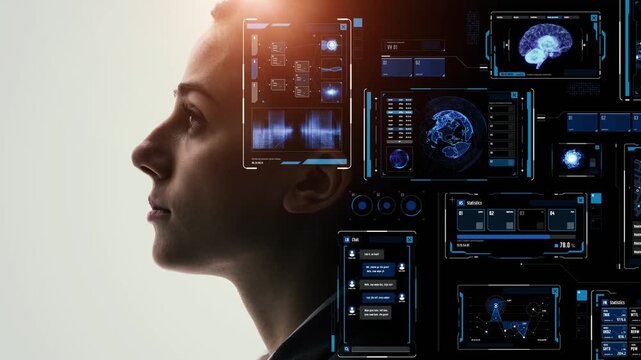 女性の横顔とデジタルテクノロジーのコンセプト