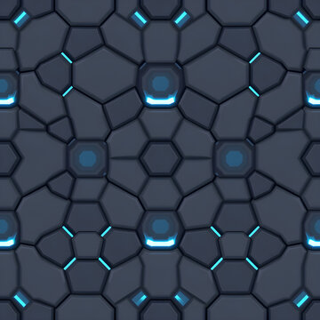 Seamless pixel art futuristic hexagonal floor panel pattern