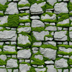Realistic seamless moss-covered stone wall texture
