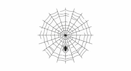 Obraz premium Intricate spider web with a lone spider at its center on a white background