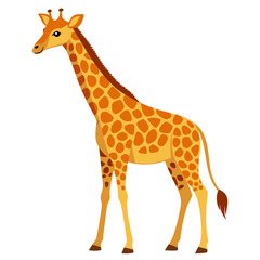 Obraz premium Cartoon cute african giraffe, side view .Suitable for children's books, sticker, mascot, logo,icon. Isolated сolorful vector illustration safari animal on white background