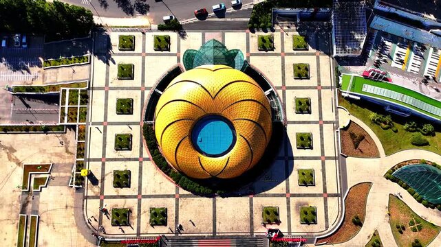 Lam Vien Square in Da Lat city center, Vietnam, featuring modern architecture, open public space and iconic glass structures.