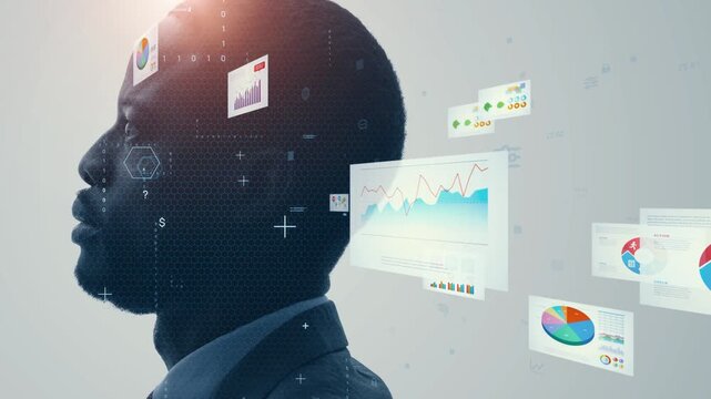 Male business person and business data concept