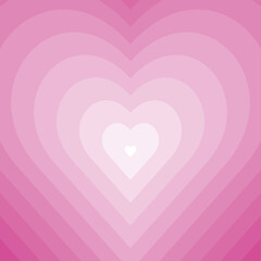 Concentric pink delicate heart gradient vector background. Smooth transition. Y2K groovy festive wallpaper for cards and design. Valentine's day cute lovely girly design.