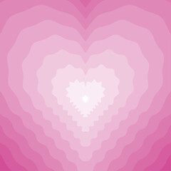Concentric pink delicate heart gradient vector background. Smooth transition. Y2K groovy festive wallpaper for cards and design. Valentine's day cute lovely girly design.