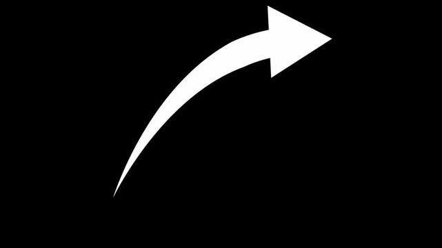 White simple straight animated arrow pointing to the right on  transparent background in 4k. 