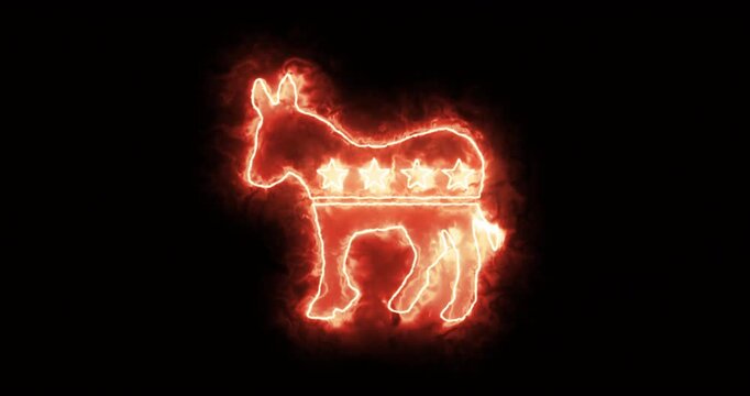 Democratic Party Donkey in fire. Loop
