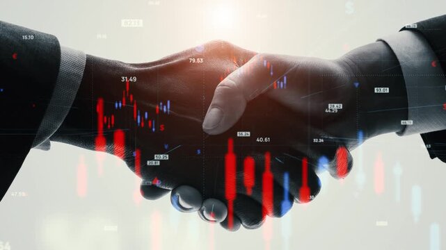 Financial technology concept with group of business people shaking hands