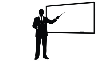 a man in a suit presenting to a whiteboard a professional silhouette