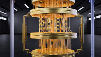 Golden quantum computer machine close up