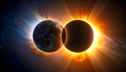 Total Solar Eclipse with Moon and Sun.