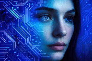 woman face blending with technology