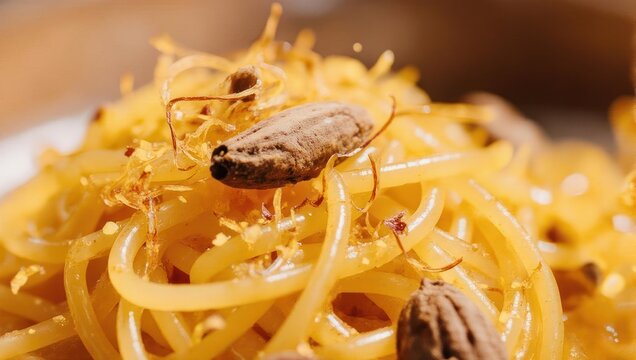 Cockroach Infestation - Unappetizing Pasta Dish with Pests.