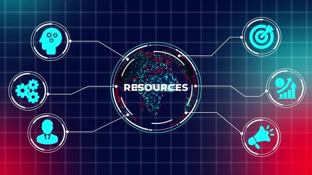 Business Resources Management and Corporate Assets Interface Concept with Global Digital Network and Efficient Resource Allocation Icons