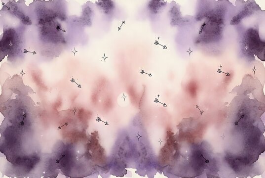 Abstract Watercolor Background with Stars, Arrows and Soft Purple Gradients