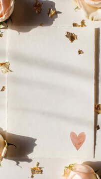Valentine's Day Romantic Background with Watercolor Heart and Gold Leaf