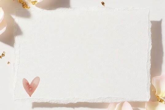 Valentine's Day Romantic Background with Watercolor Heart and Gold Leaf