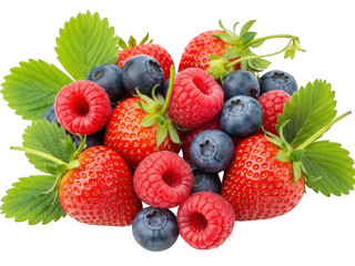 A colorful assortment of fresh and ripe berries, including strawberries, blueberries, raspberries, and blackberries.