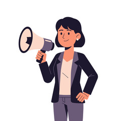 Woman Holding a Megaphone Speaking.