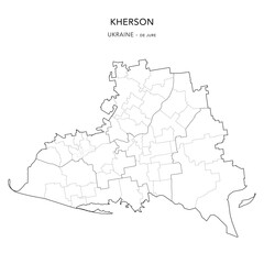 Vector Map of Kherson Oblast De Jure with Administrative Subdivisions of Raions (Districts), Hromadas (Communities), and Urban Raions (City Districts) of Kherson - Ukraine 2026