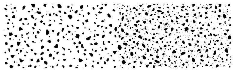 Abstract terrazzo texture with scattered stone aggregate pebbles on white background