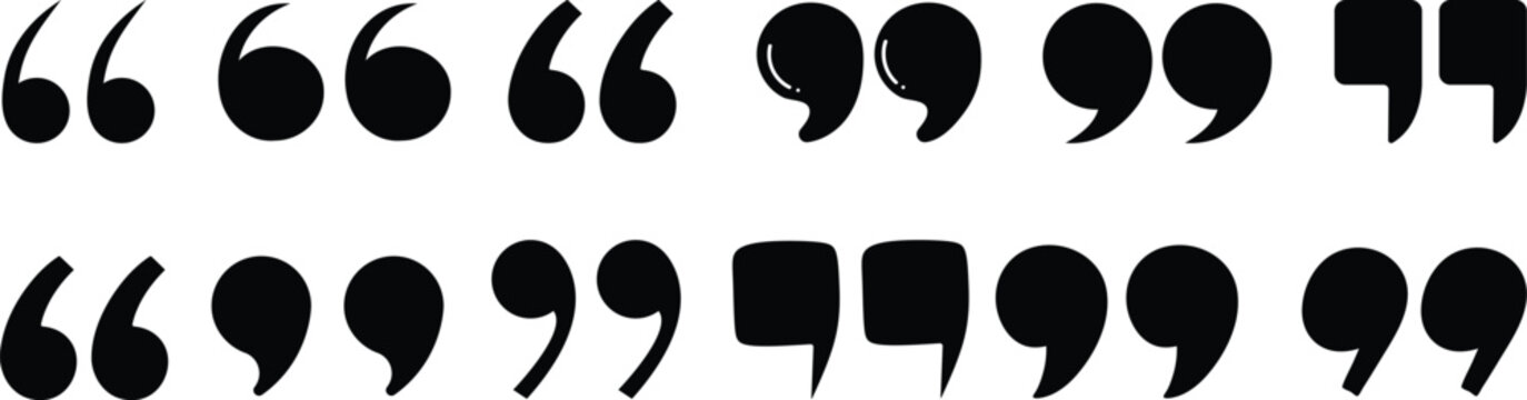 Set of quote mark. Quotes icon vector set. Quotemarks outline, speech marks, inverted commas or talking marks collection. Talk bubble speech icon. Black quotes icon. Vector illustration