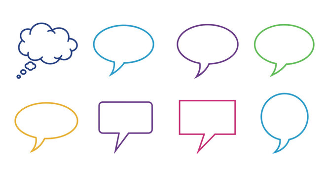 Variety of colorful speech and thought bubbles in flat design
