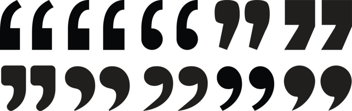 Set of quote mark. Quotes icon vector set. Quotemarks outline, speech marks, inverted commas or talking marks collection. Talk bubble speech icon. Black quotes icon. Vector illustration