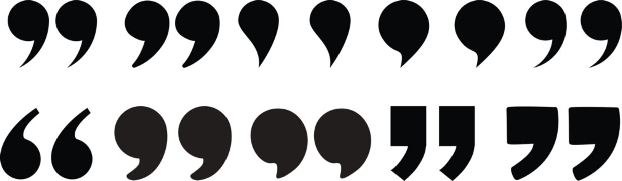 Set of quote mark. Quotes icon vector set. Quotemarks outline, speech marks, inverted commas or talking marks collection. Talk bubble speech icon. Black quotes icon. Vector illustration