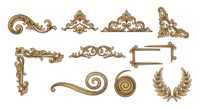 Elegant decorative ornaments set with floral patterns and swirls