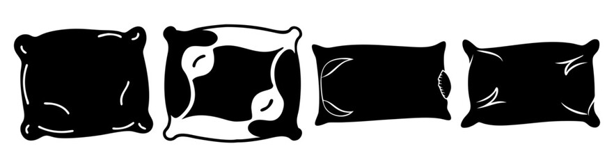 Obraz premium Set of four minimalist black and white animal face pillows on white background abstract decor